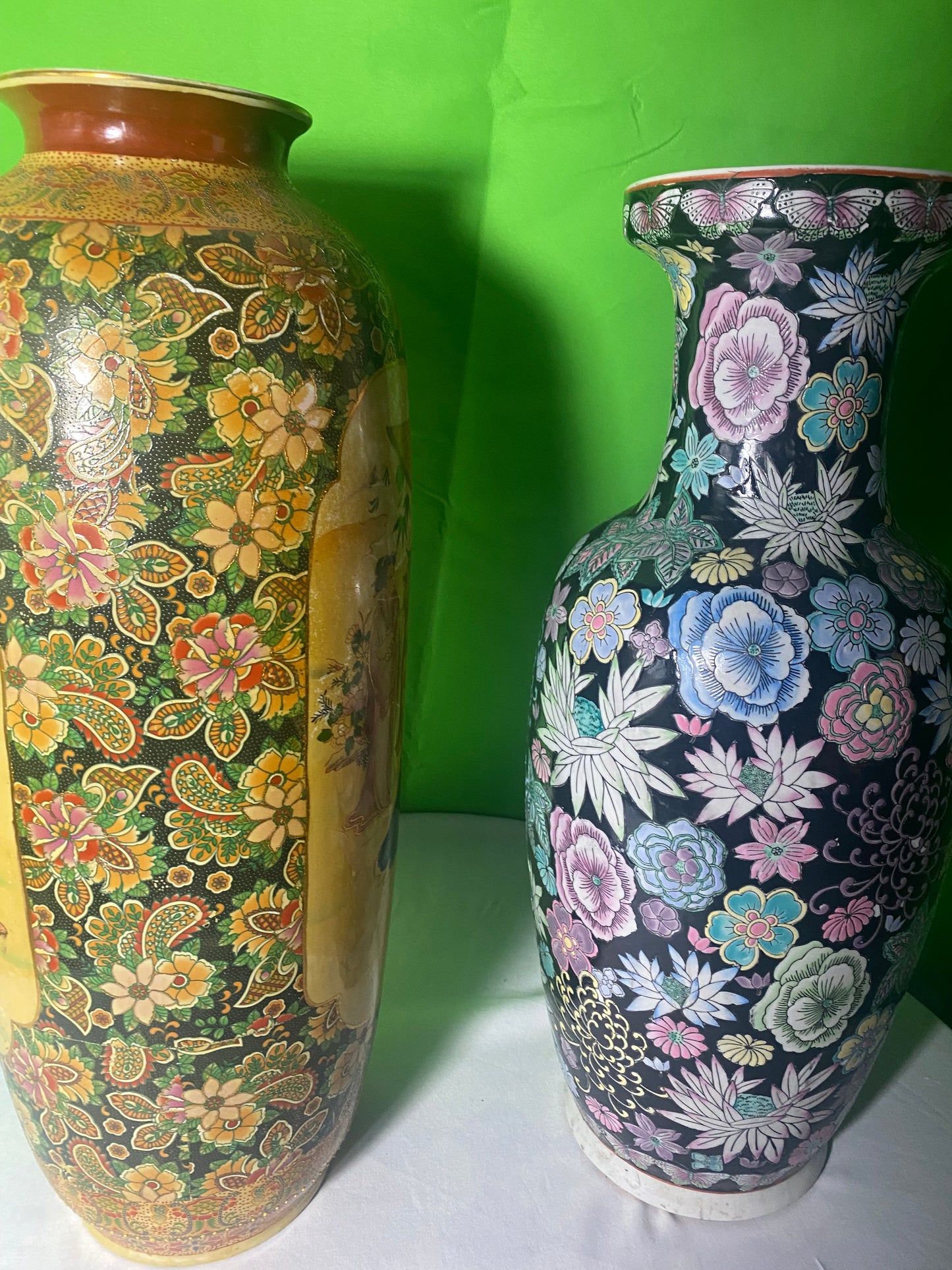 Two Large Tall Asian Chinese Porcelain Vases