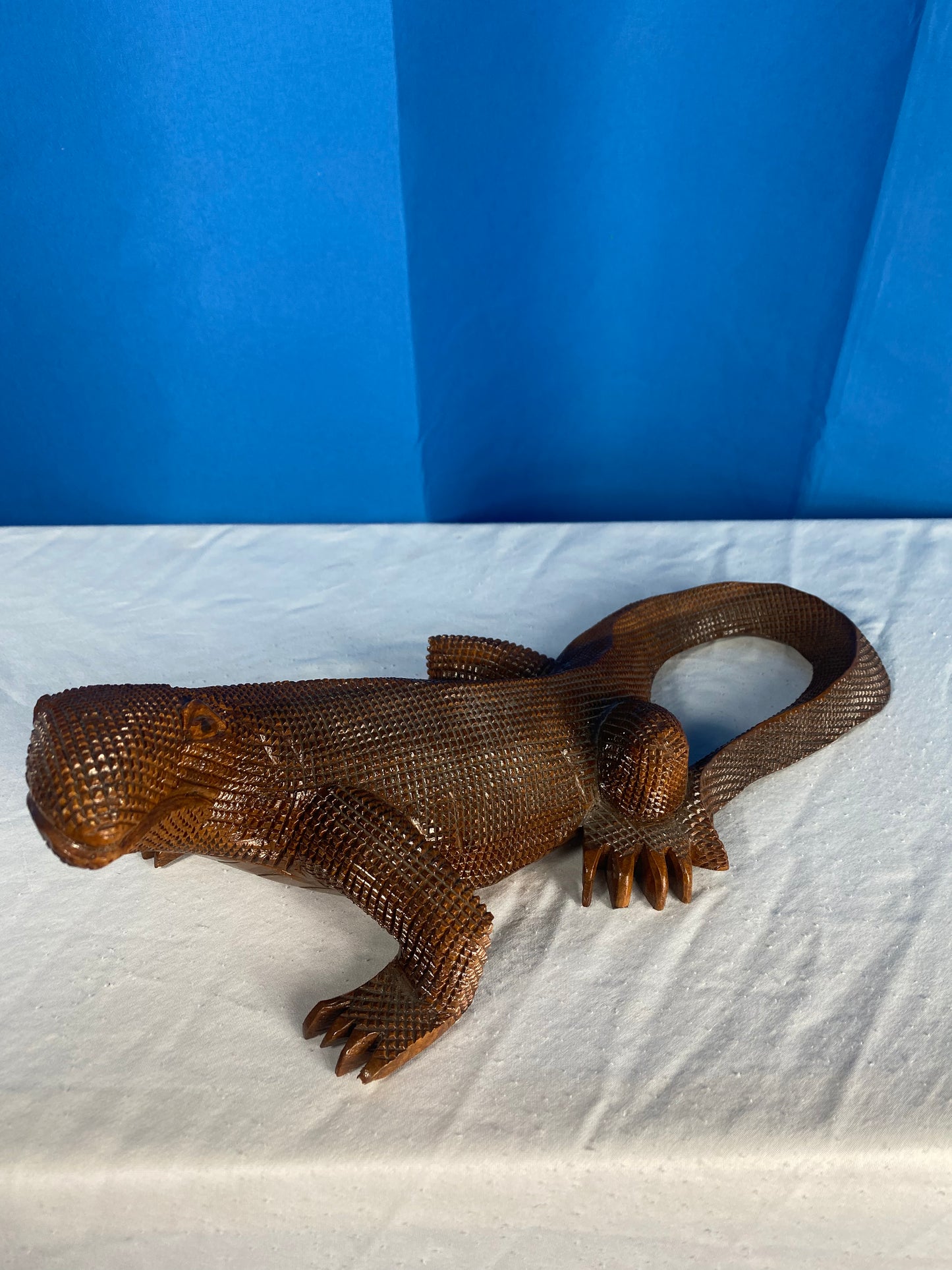 Large Vintage Carved Wood Komodo Dragon Lizard