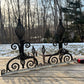 Pair of Vintage Andirons Hand Hammered Wrought Iron Spiral Finials