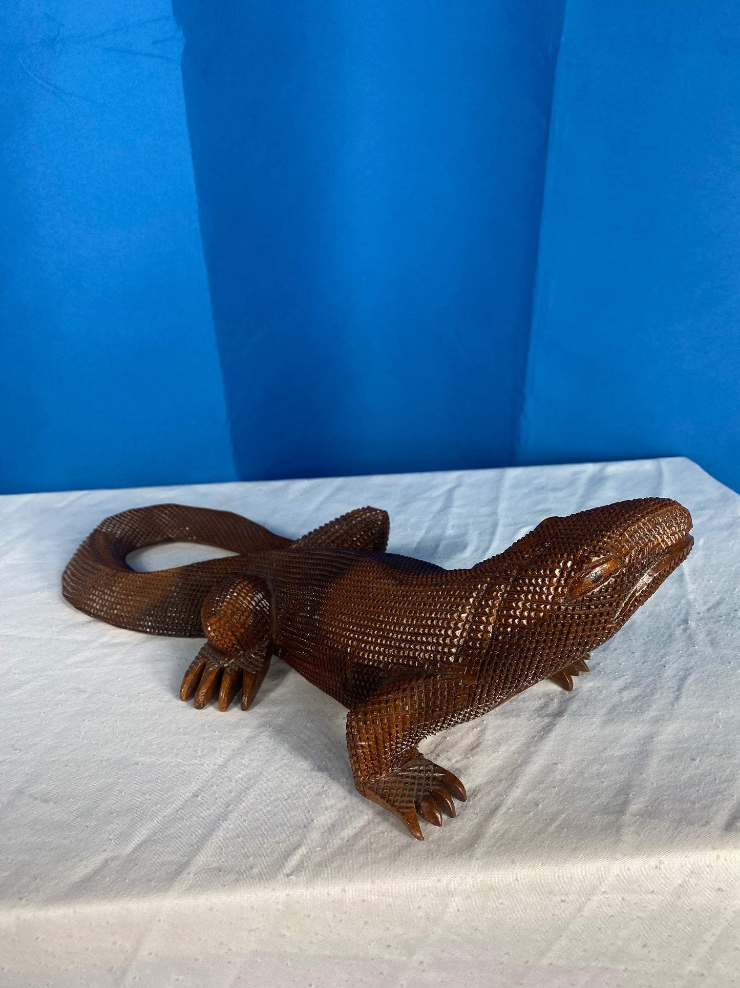 Large Vintage Carved Wood Komodo Dragon Lizard