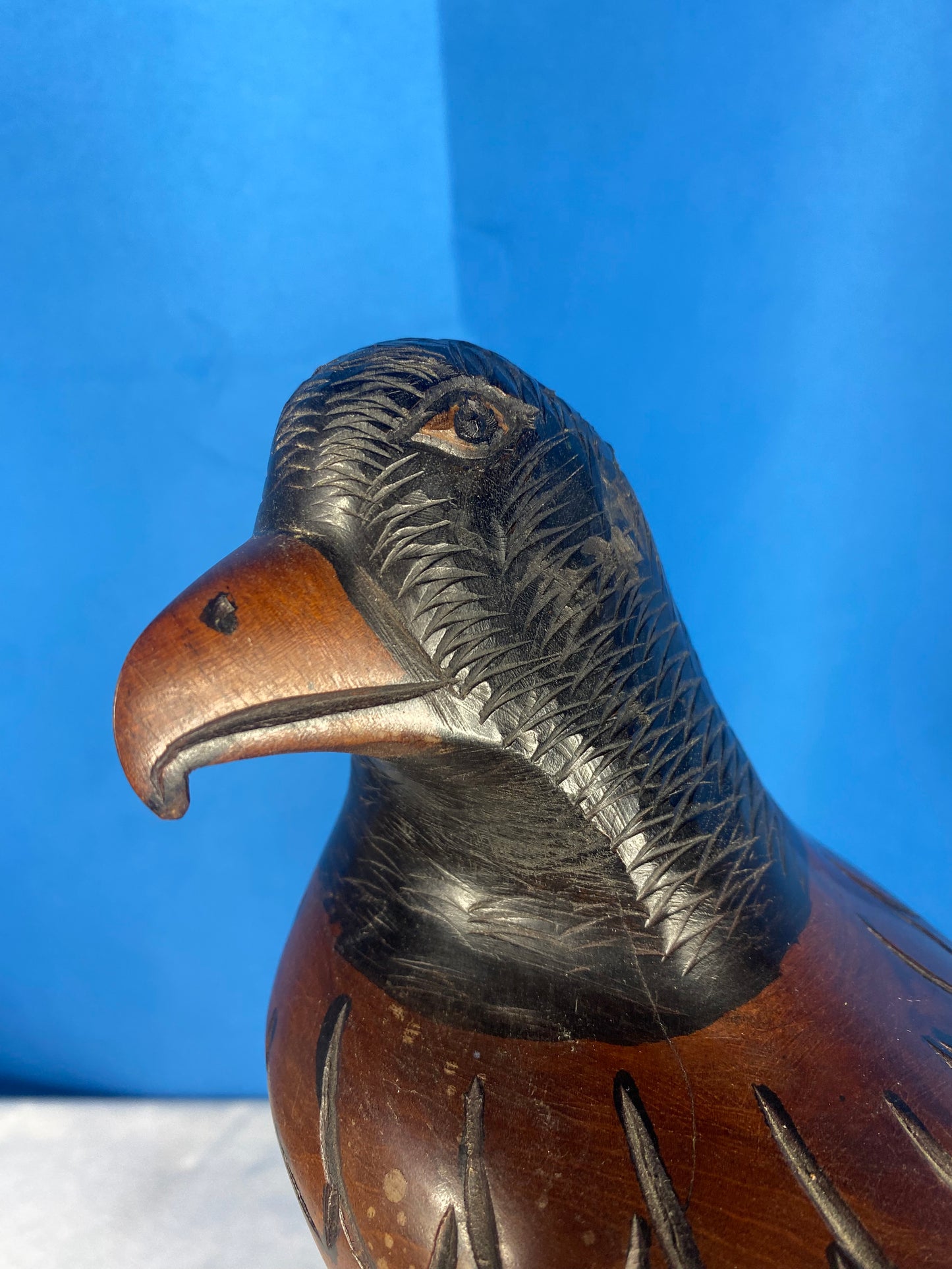 Large Hand Carved Wood Eagle Sculpture