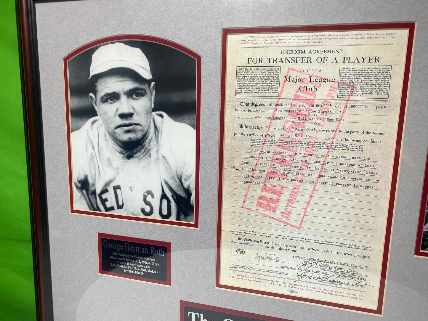 Babe Ruth "Curse of The Bambino" Reproduction