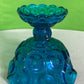 LE Smith Glass Moon And Stars Blue Round Ruffled Compote