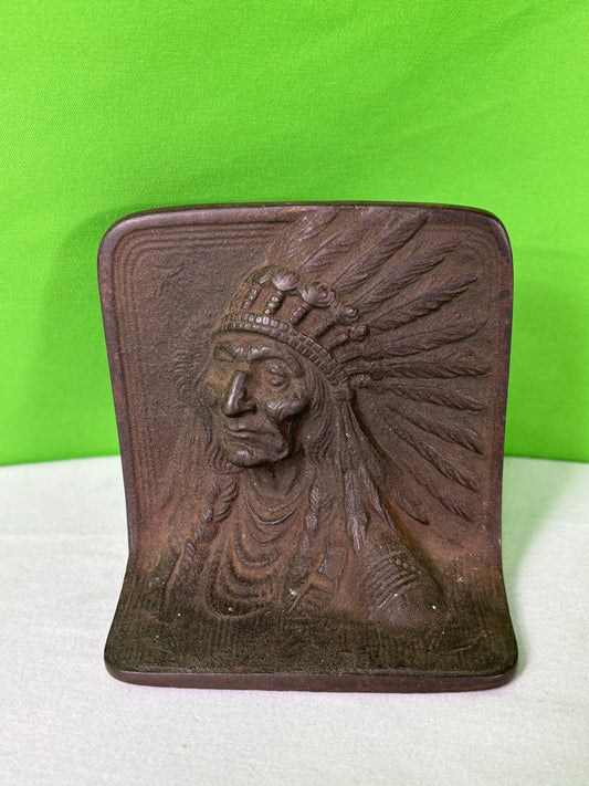 Antique Cast Iron Indian Chief Bookend Doorstop Display