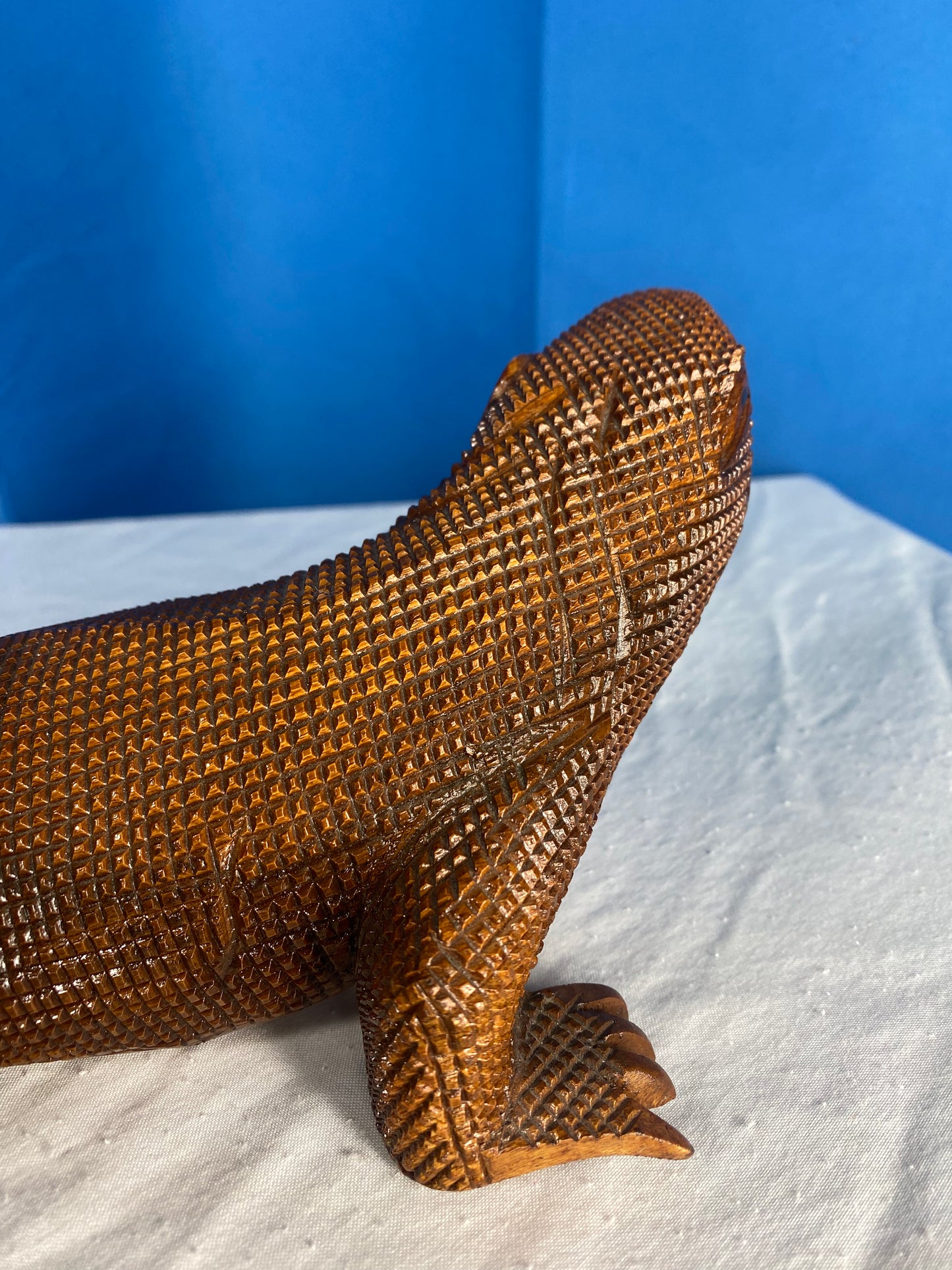 Large Vintage Carved Wood Komodo Dragon Lizard