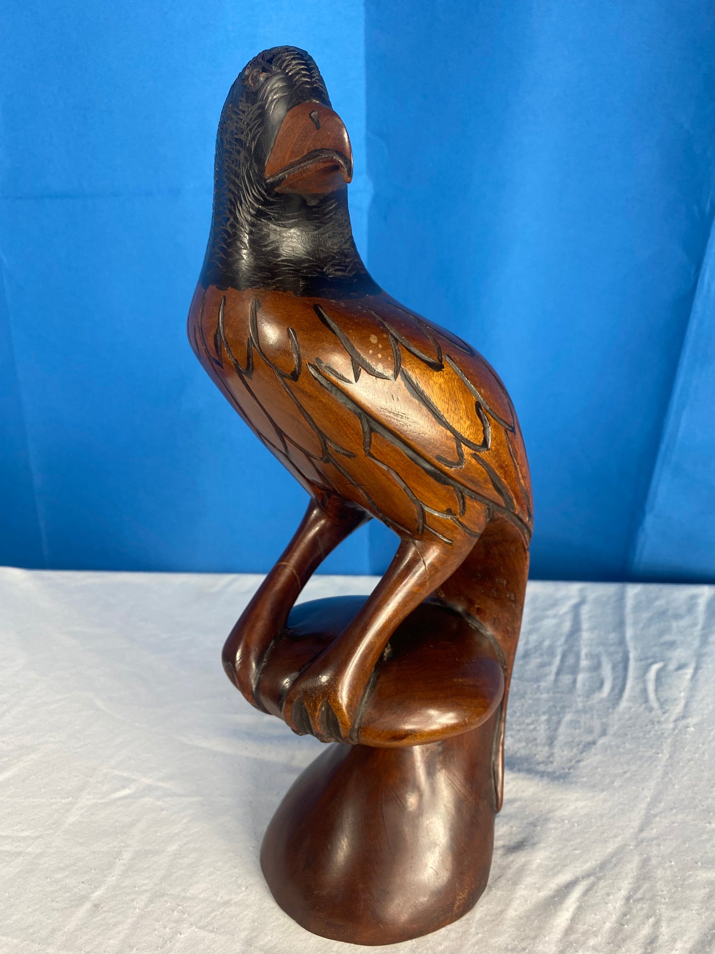 Large Hand Carved Wood Eagle Sculpture