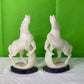 Pair Vintage Hand Carved Alabaster Stone Horse Bookends on Marble Bases