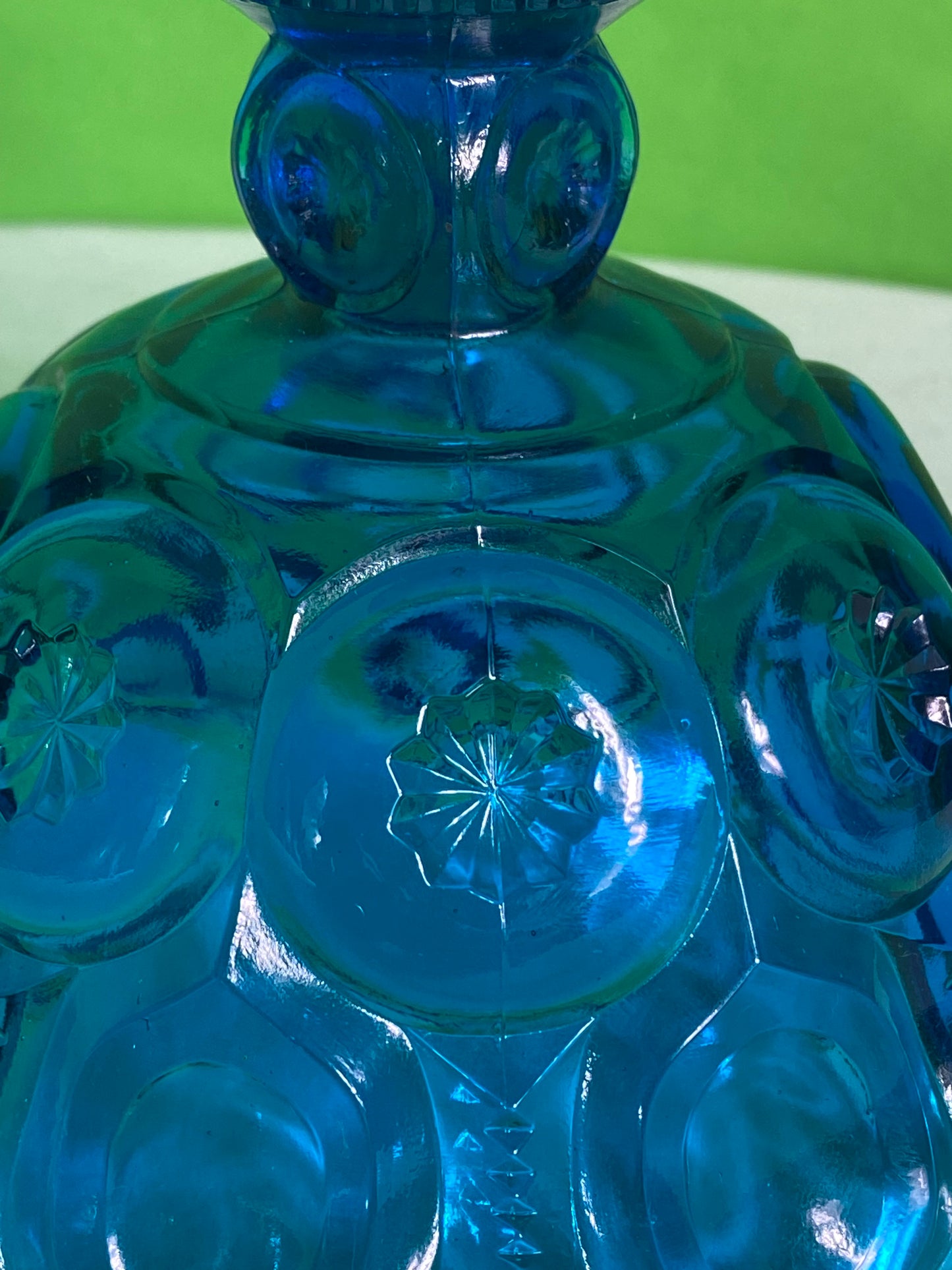 LE Smith Glass Moon And Stars Blue Round Ruffled Compote