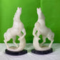 Pair Vintage Hand Carved Alabaster Stone Horse Bookends on Marble Bases