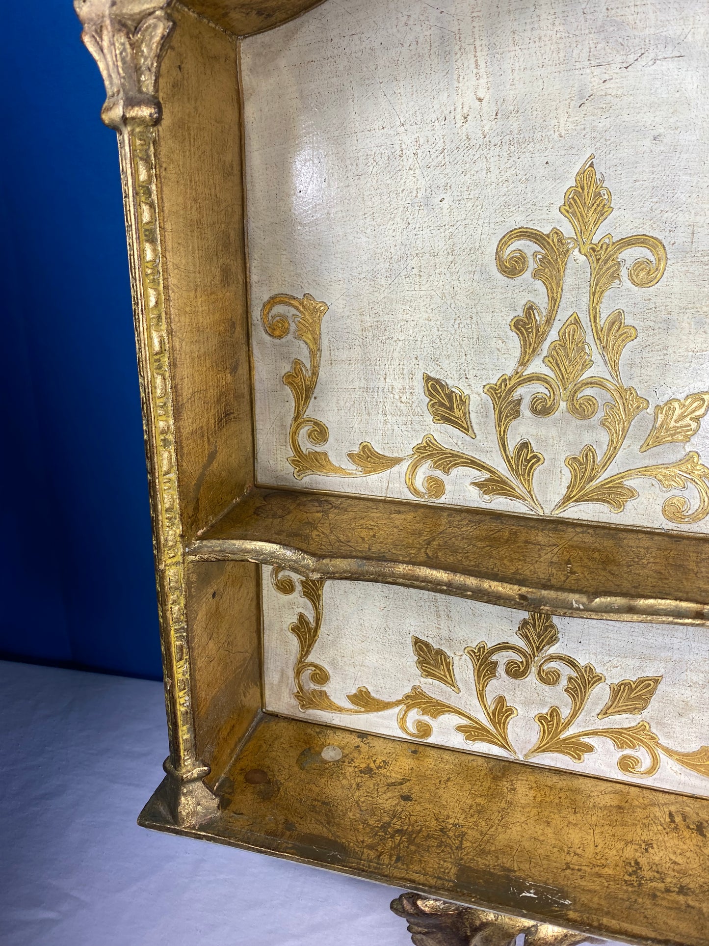 Vintage Gold Gilded Florentine Wood Wall Shelf / Curio Cabinet from Italy