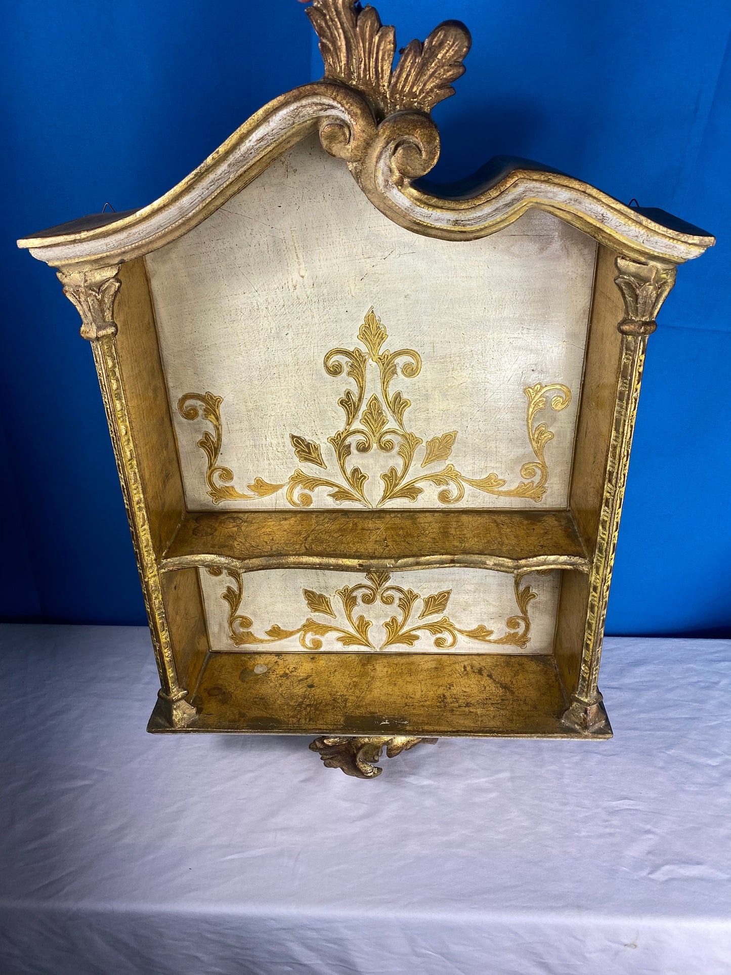 Vintage Gold Gilded Florentine Wood Wall Shelf / Curio Cabinet from Italy