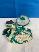 Load image into Gallery viewer, Large 4” X 4” Dioptase W/ 3 Other Green-Blue Specimens
